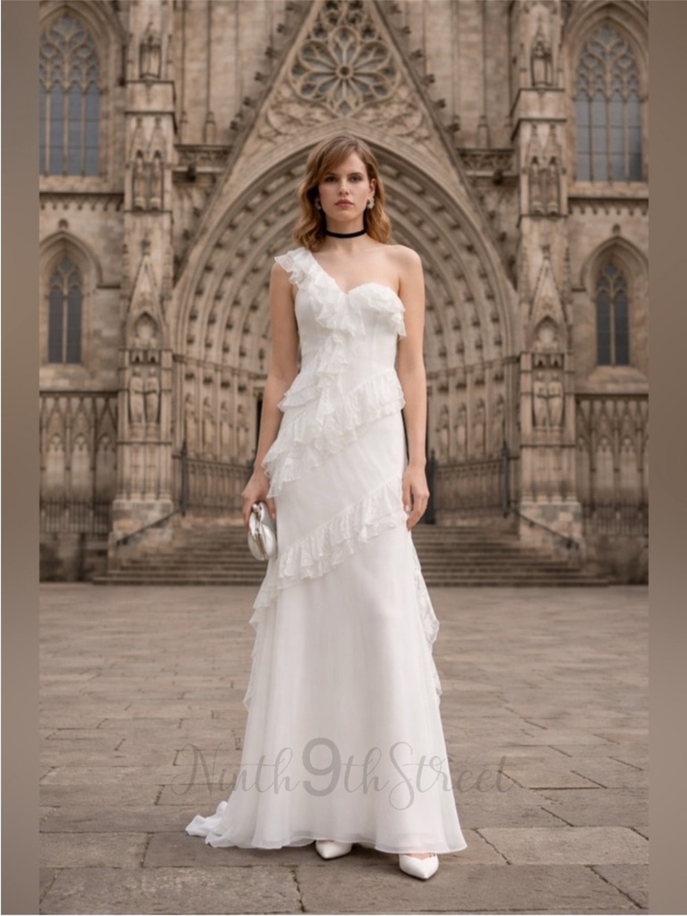 AMUR Harlow Silk One Shoulder Gown Ivory Size 4 Ruffle NWT